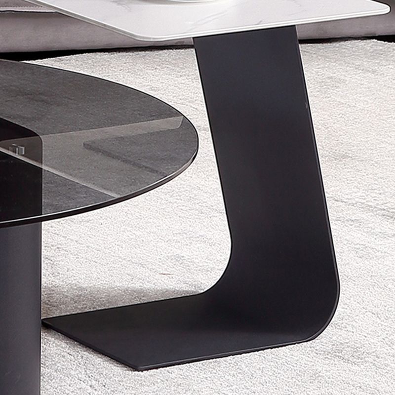 Tempered Glass Top Cocktail Table Round Coffee Table for Living Room