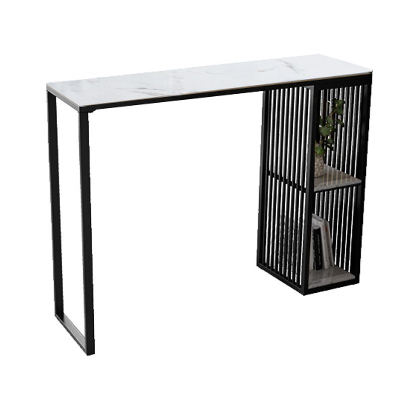 Stone Bar Dining Table Glam Rectangle Bar Table with Double Pedestal for Kitchen Porch