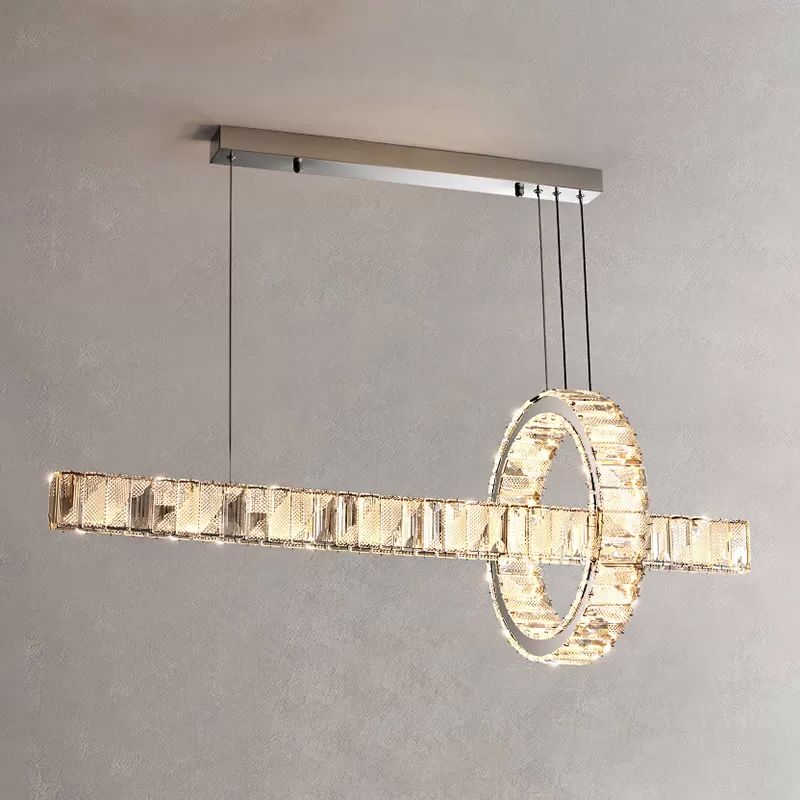 2 Light Linear Island Lights Modernism Crystal Island Light Fixtures in Silver Finish