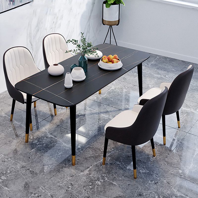 Rectangle Black Base Dining Table Modern Stone 4 Iron Legs Table