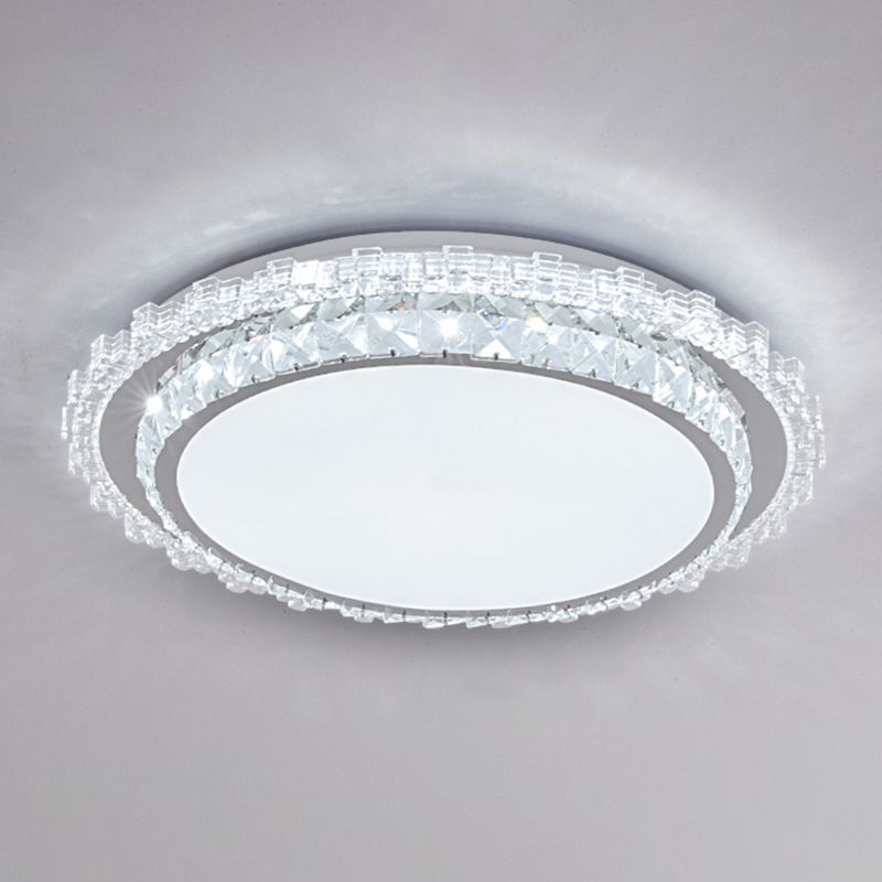 Plafonnier encastré moderne en cristal à LED rond pour chambre à coucher en acier inoxydable