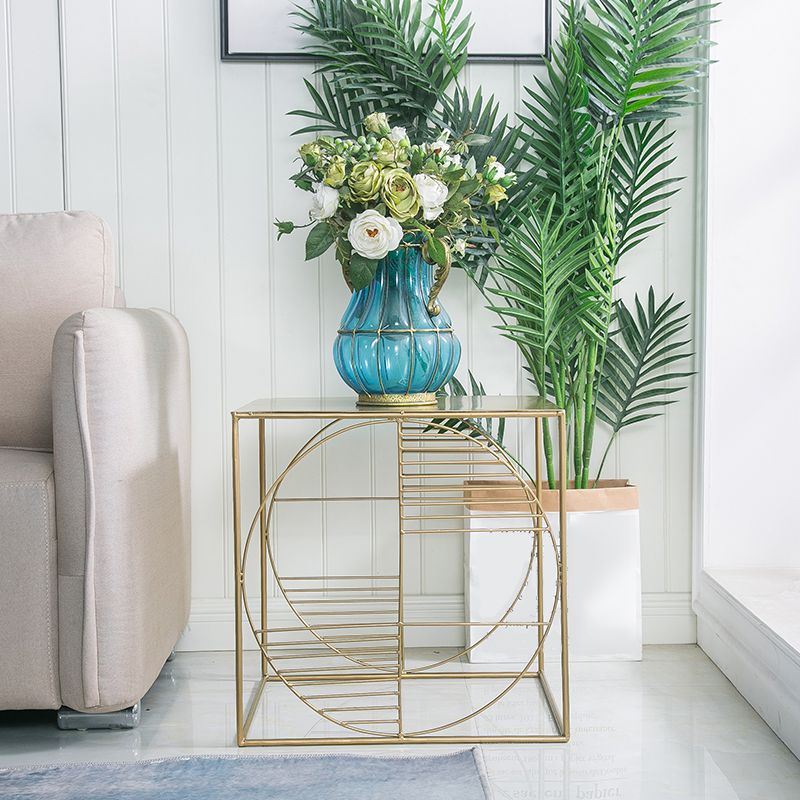 Brass Iron Frame Coffee Table Mid-Century Modern 17.7" W Square Cocktail Table