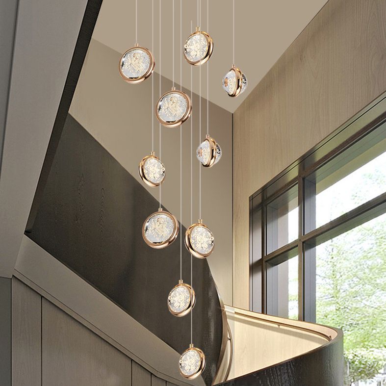 15 Head Modern Nordic Style Pendant Clear Crystal Hanging Ceiling Light for Spiral Stair