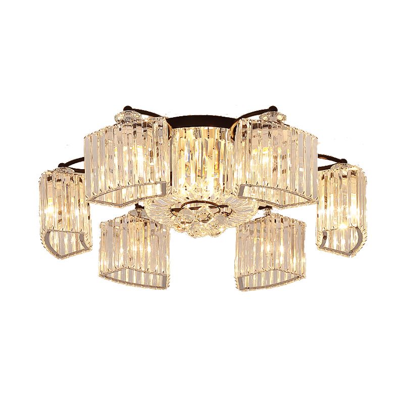 Contemporary Geometric Flush Light Fixture Crystal Flushmount Lighting in Black