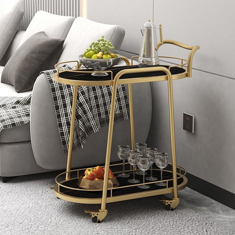 Contemporary Oval Metal Prep Table 26.77"W Rolling Prep Table for Dining Room
