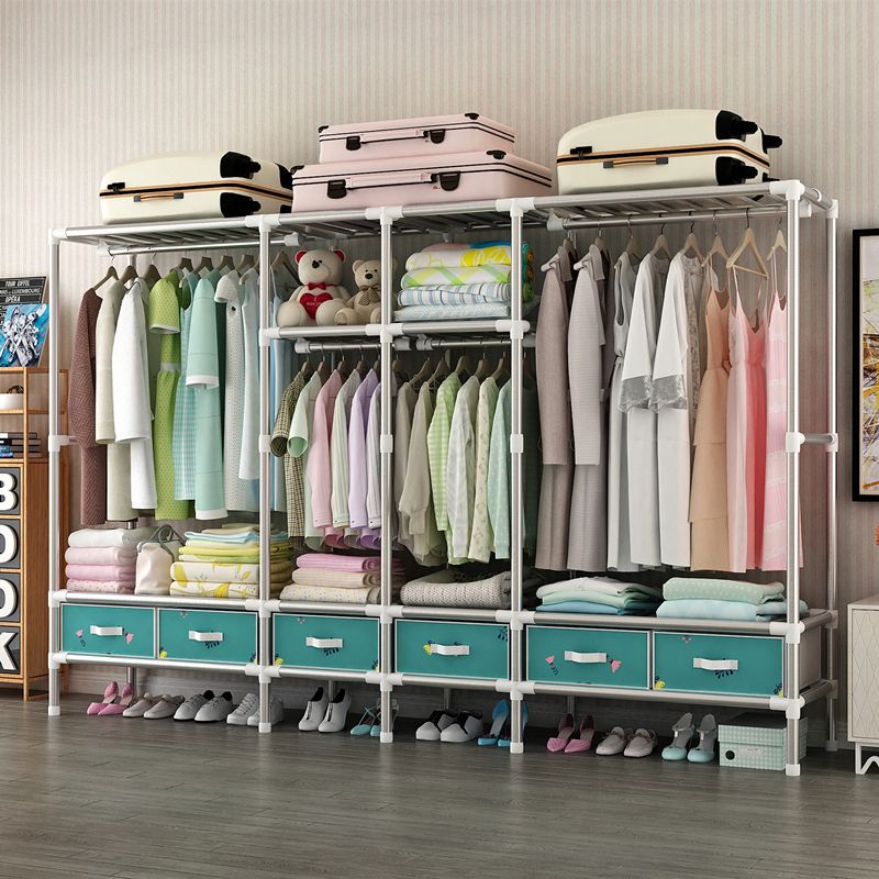 Steel Wardrobe Cabinet with Shelves Modern Wardrobe Armoire with Drawer