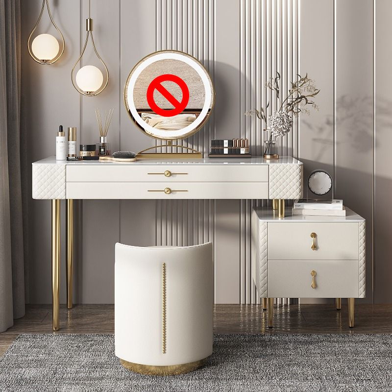 Luxurious Vanity with Storage Drawers Genuine Leather Makeup Vanity Desk