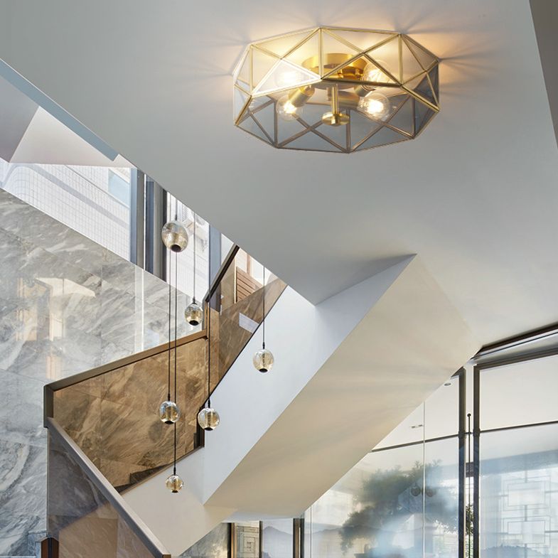 Octagon Flush Mount Plafond Licht Colonial Clear Glass Ceiling Mount Light Fixture voor slaapkamer