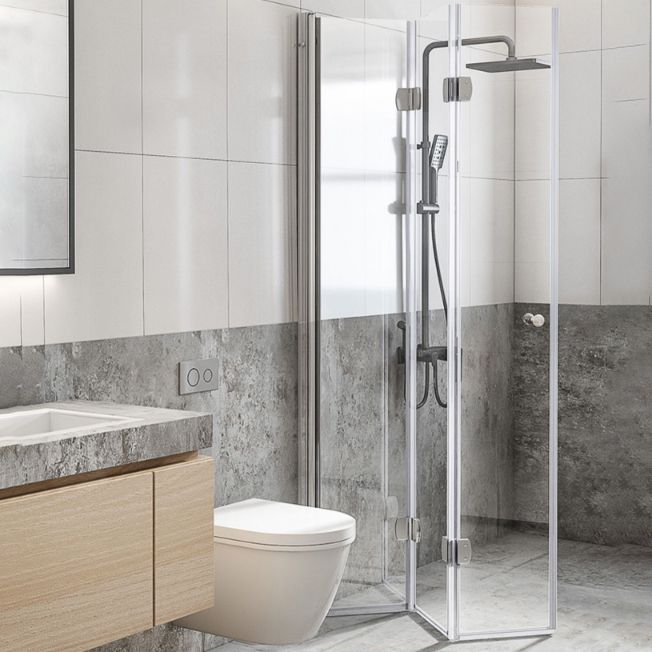 Frameless Folding Tempered Glass Shower Door with Thickened 304 Stainless Steel Fittings