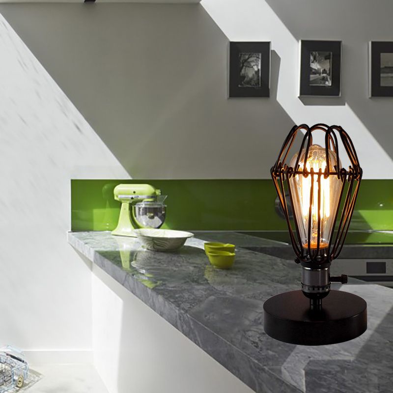 Schmiedeeisen schwarzer Tischbeleuchtungsdrahtrahmen 1 Leichte Industriestil Tischlampe mit Blütenblattdesign