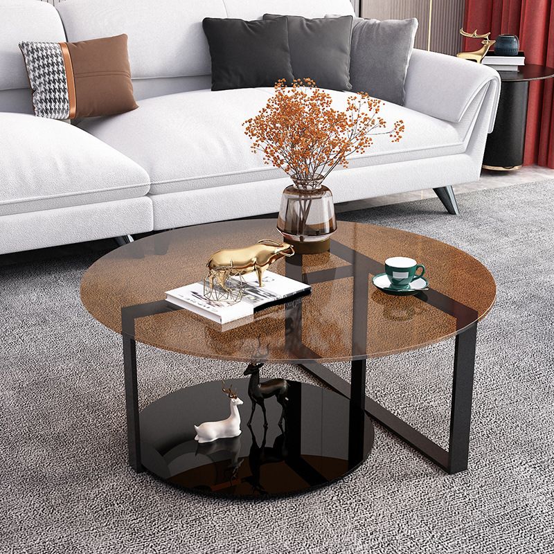 17" Wide Contemporary Coffee Table Round Glass Top Cocktail Table