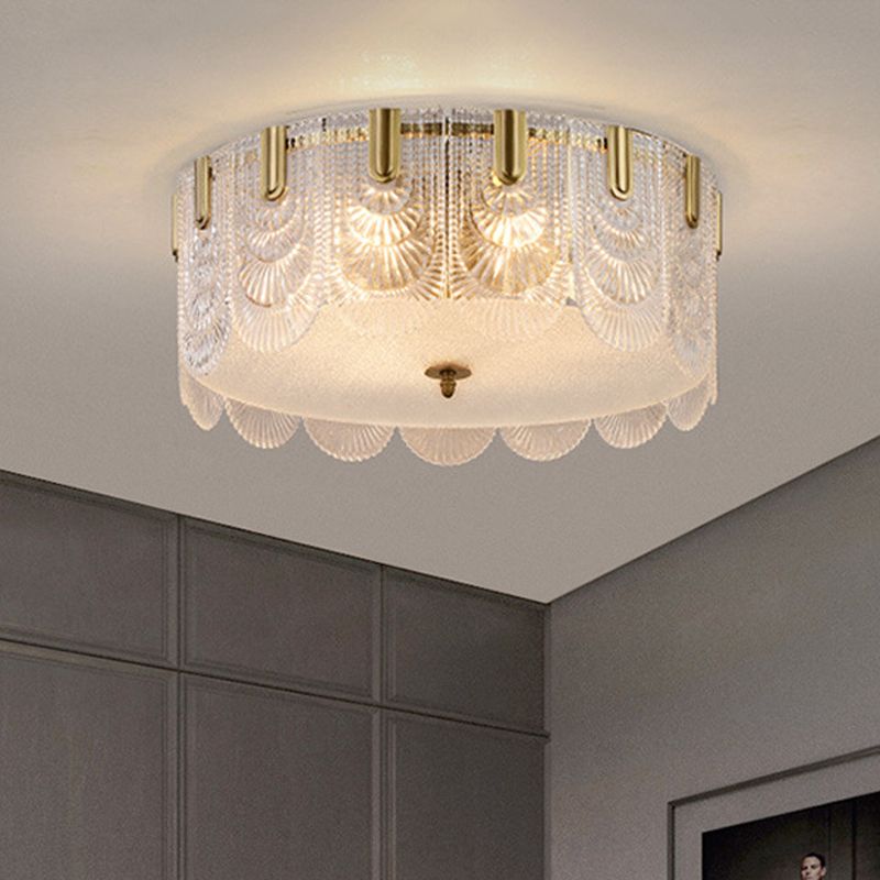 Textured Glass Scalloped Ceiling Lamp Modern Stylish 6 Bulbs Brass Finish Flush Mount Recessed Lighting