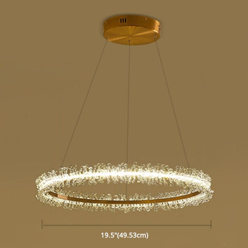 Simple Stylish Ring Pendant Chandelier Flower Crystal Living Room LED Hanging Light in Gold