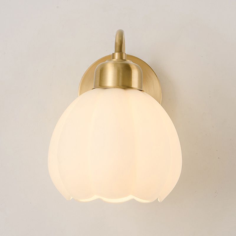 Modern Metal Wall Sconce 1 Light Wall Light with Glass Shade for Bedroom