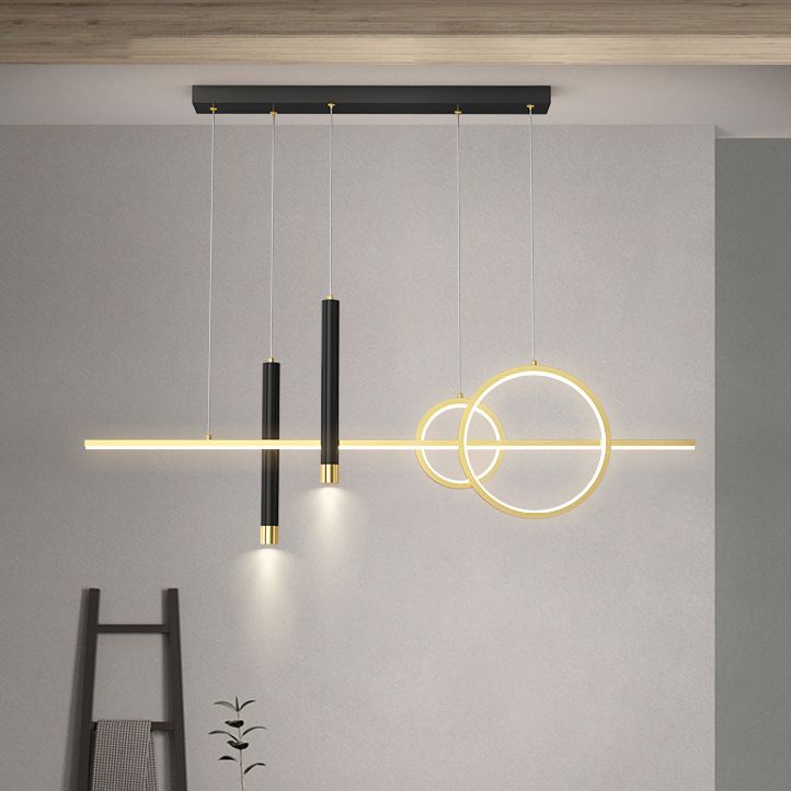 Shaded Dinning Room Island Pendant Light LED Minimalist Island Ceiling Light in Gold-Black