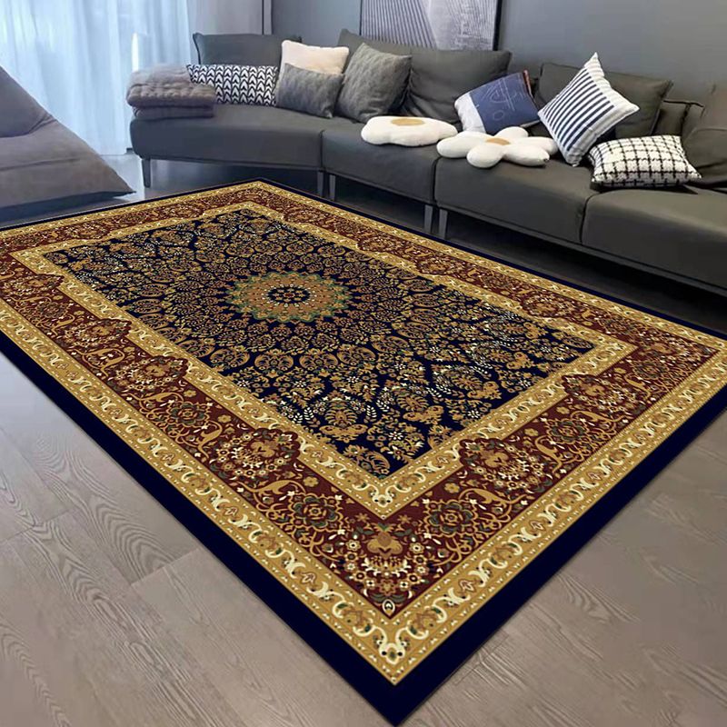 Dark Gray Medallion Rug Polyester Retro Rug Washable Rug for Living Room