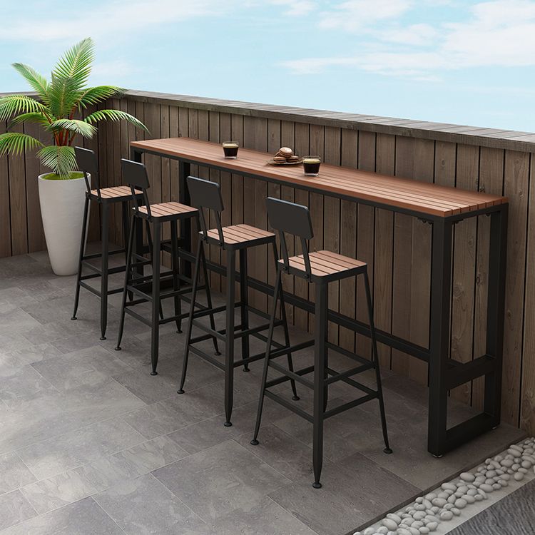 Outdoor Metal and Wood Counter Stool Black Industrial Footrest Dining Stool