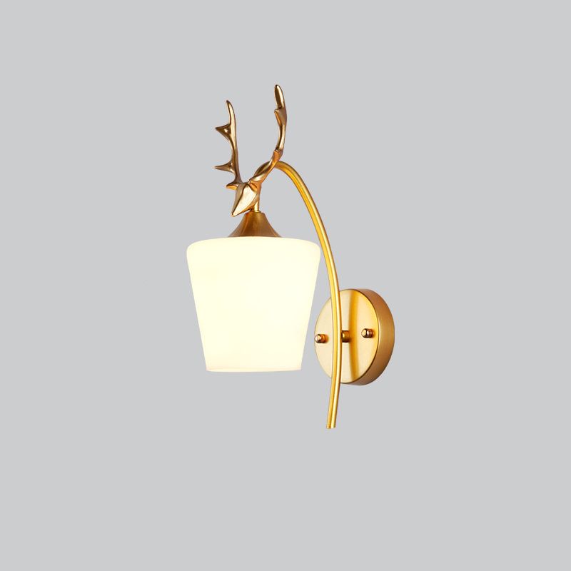 Modern Creative Antler Wall Lamp Wrought Iron Wall Sconce with White Glass Shade