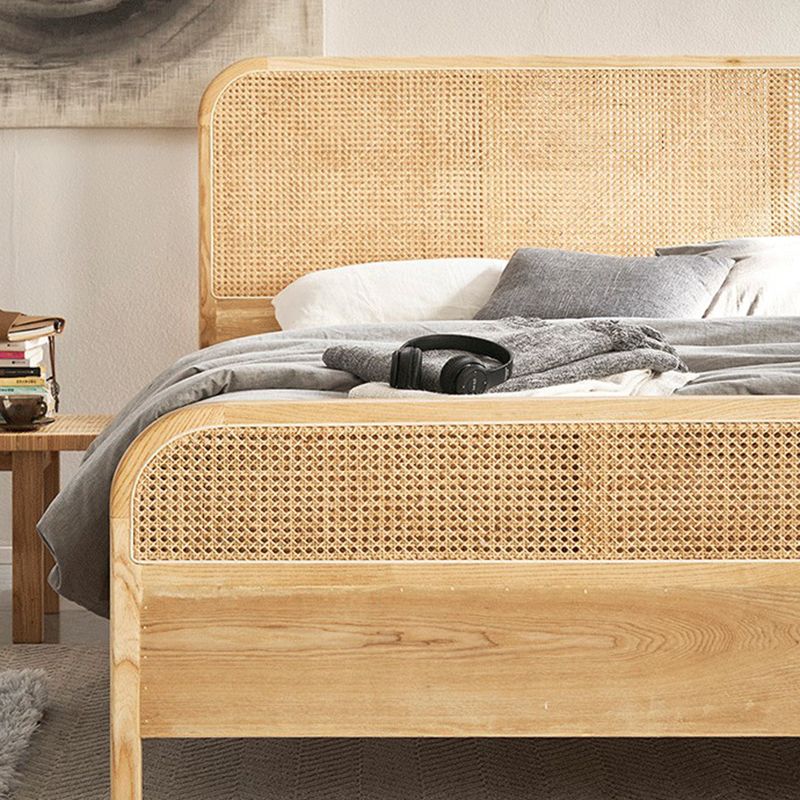 Natural Solid Wood Standard Bed Tropical Panel Bed with Headboard and Footboard