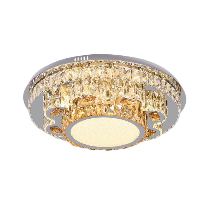 LED Round Ceiling Lamp Modern Stainless-Steel Rectangular-Cut Crystals Flushmount with Flower/Octagon/Oval Design