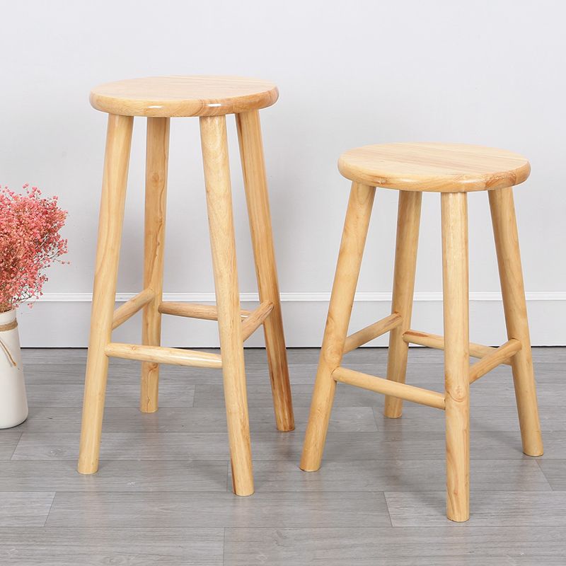 Contemporary Round Counter Bar Stool Wood Backless Bar Stool with Footrest