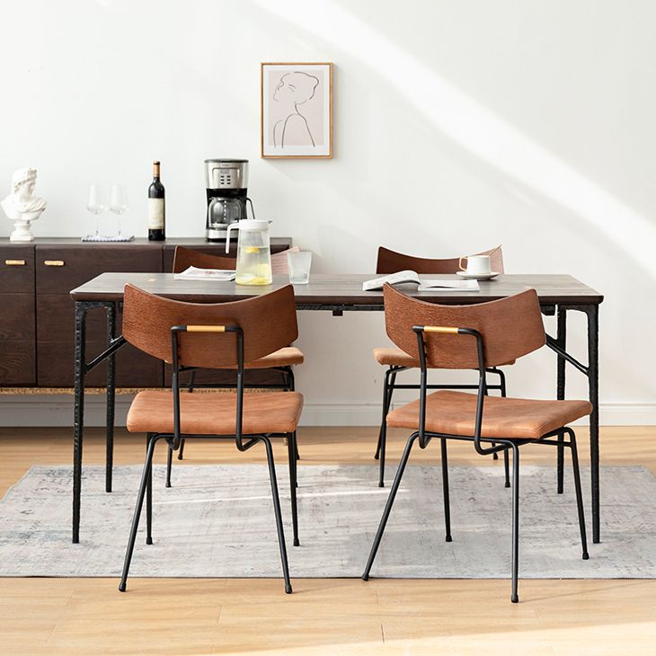 Industrial Dining Room Set with Rectangle Table and Metal Base Dining Set for Home Use