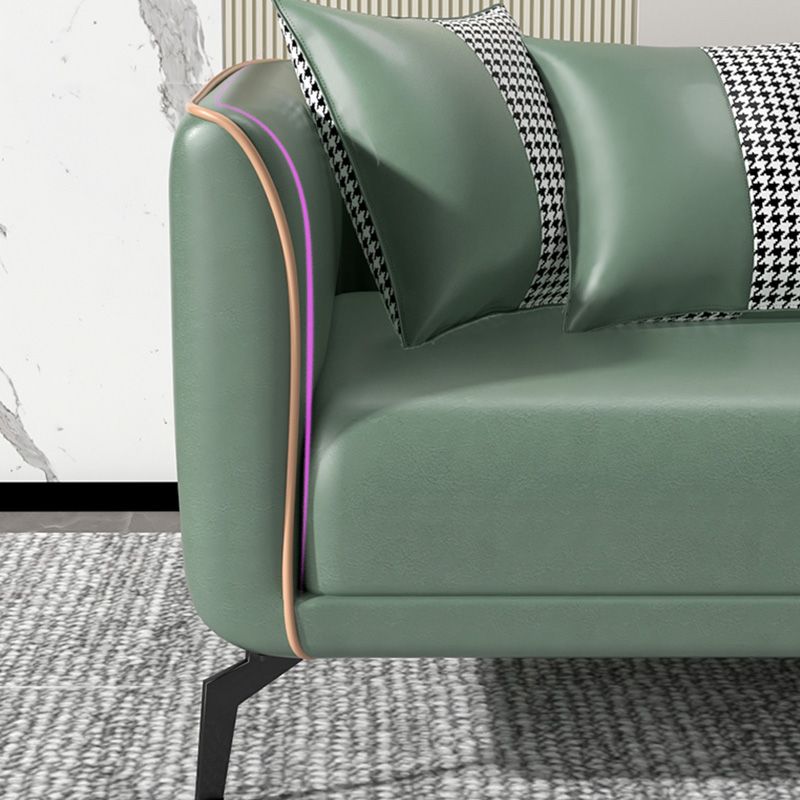 25" Wide Contemporary Sofa 3 Seater Leather Seating with 3 Pillows