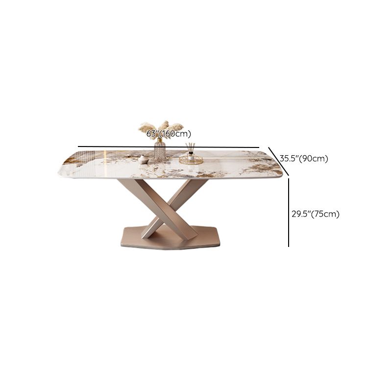 Modern Style Dining Table Rectangle Dinner Table with Metal Base for Dining Room