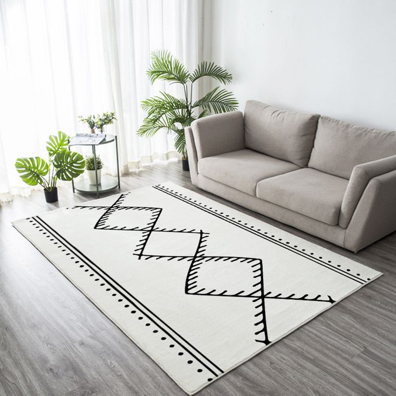 White Line Pattern Rug Polyester Modern Rug Washable Rug for Drawing Room