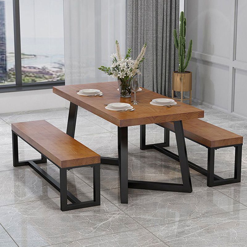 Industrial Brown Wood Top Table Indoor Rectangle Table with Metal Base