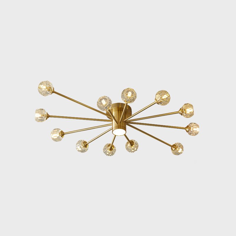 Starburst Semi Flush Ceiling Light Modern Style Crystal Coppery Close to Ceiling Lighting