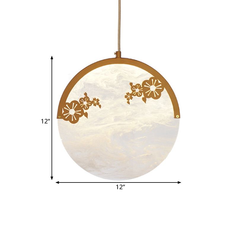 Flower/Leaf Acrylic Hanging Pendant Classic 1 Light Living Room Suspension Light in Gold