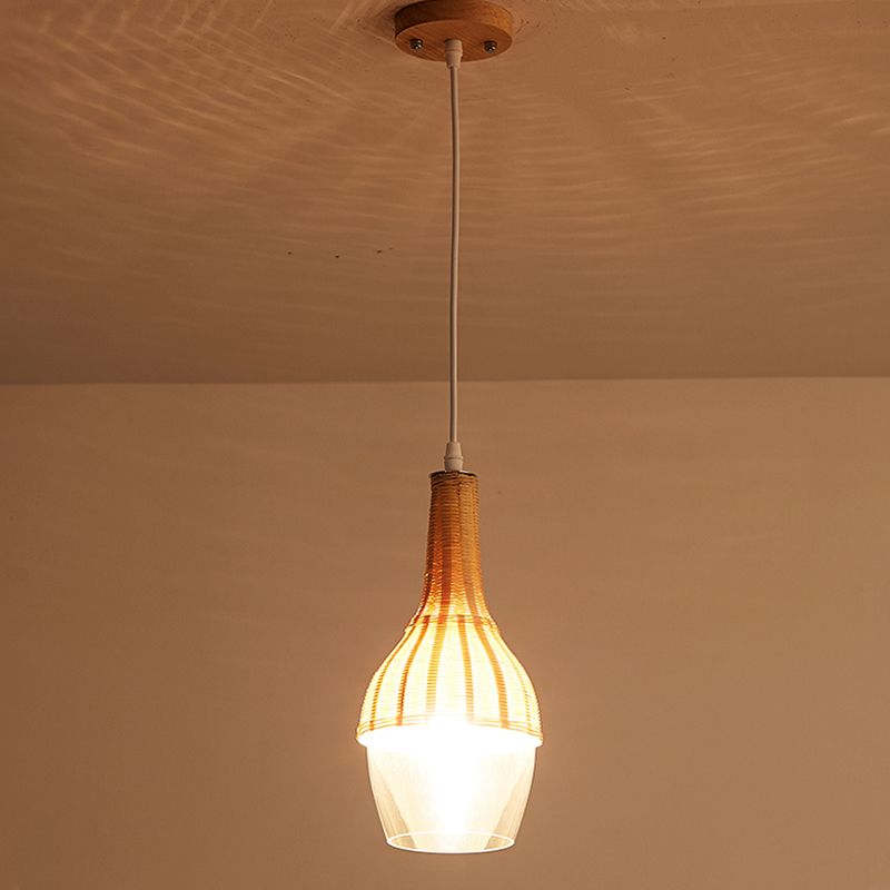 1 Lampenkuppel/Jar -Anhänger Beleuchtung Moderne Bambus Hängende Leuchte in Holz für Esszimmer