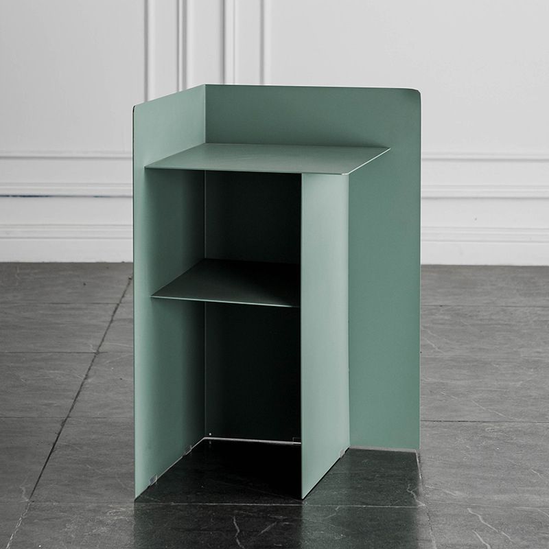 Metal Abstract End Table Mid-Century Side Table with Metal Shelf