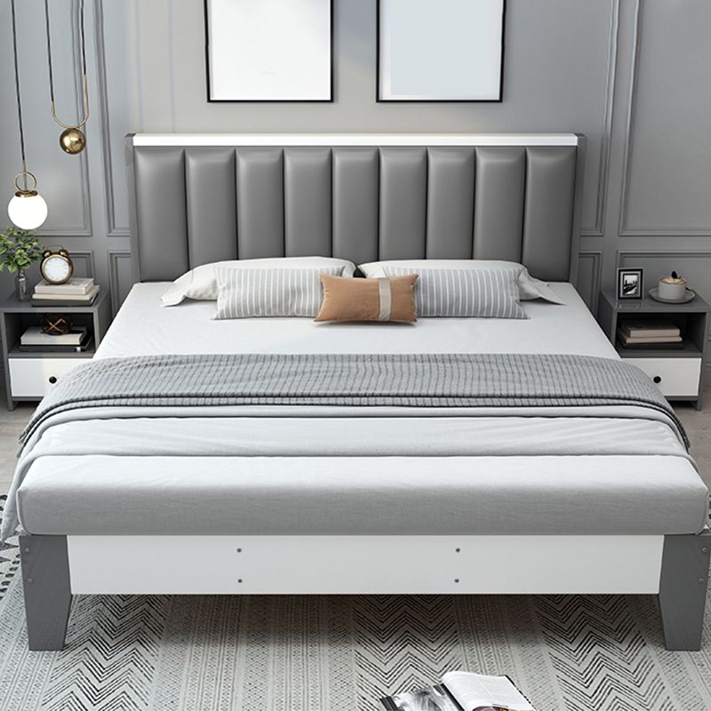Modern Panel Wood Standard Bed with Rectangular Headboard for Bedroom