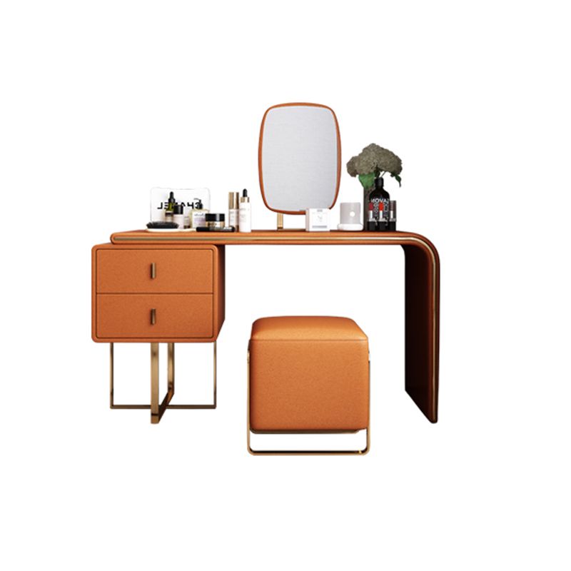 Faux Leather Make-up Vanity Wood Vanity Dressing Table with 2 Storage Drawers