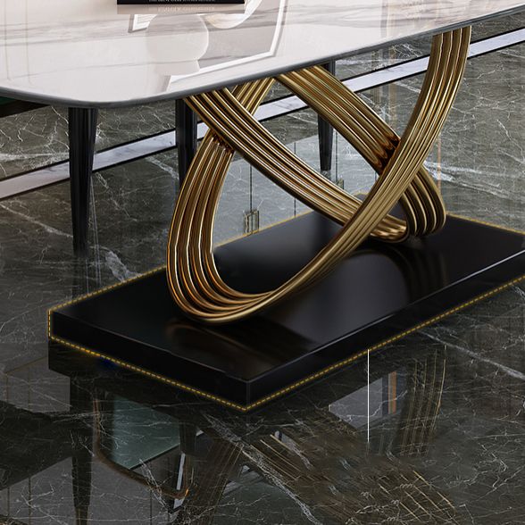 Dining Room Set Modern Metal Frame White Slate Rectangular Dining Table Set for Home