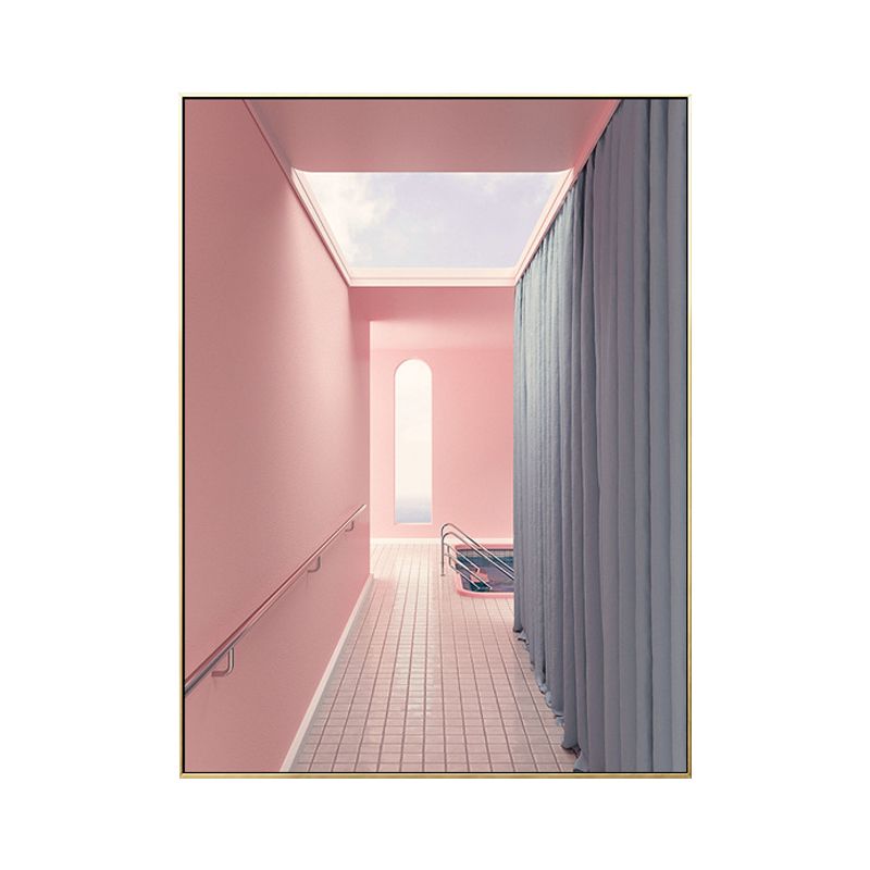 Textured Curtain and Hallway Painting Canvas Modern Style Wall Print for Playroom