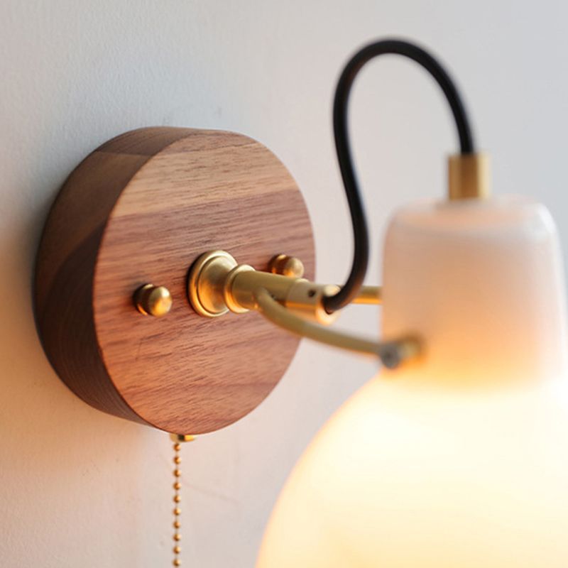 Modernism Glass Shaded Wall Light Metal/Wood Lighting for Restaurant