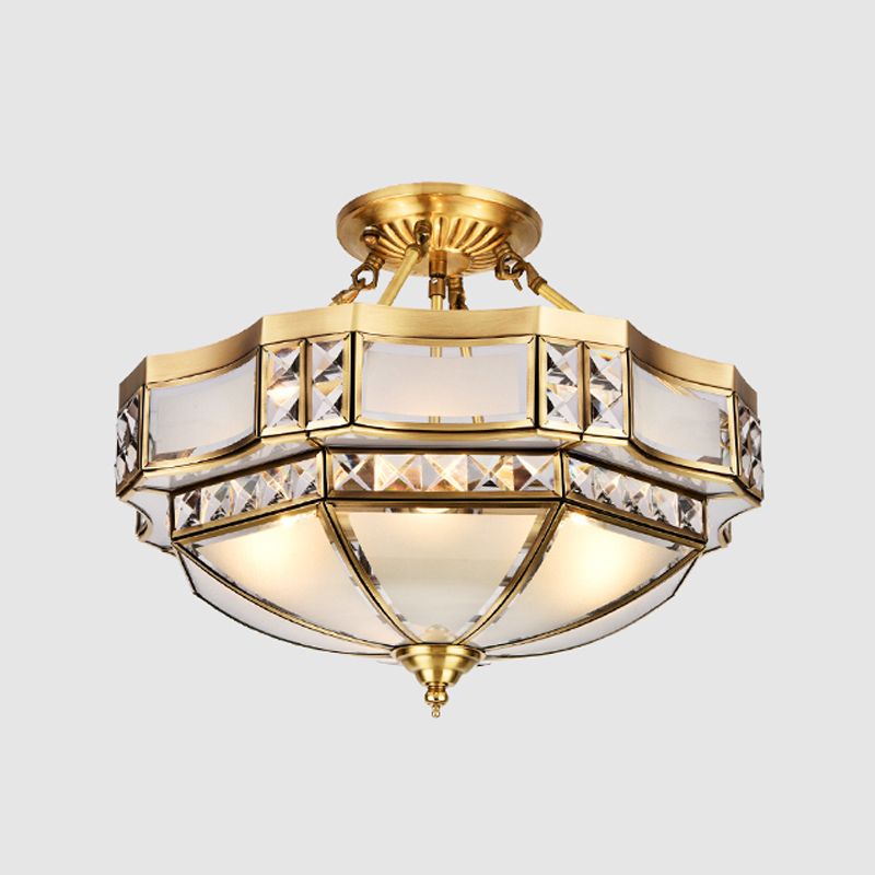 Glass Semi Flush Mount Light Fixture Simplistic Inverted Semi Flush Light Fixture in Brass