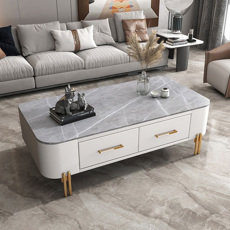 Slate Rectangular Coffee Table 4 Legs Single Coffee Table with 2 Drawers