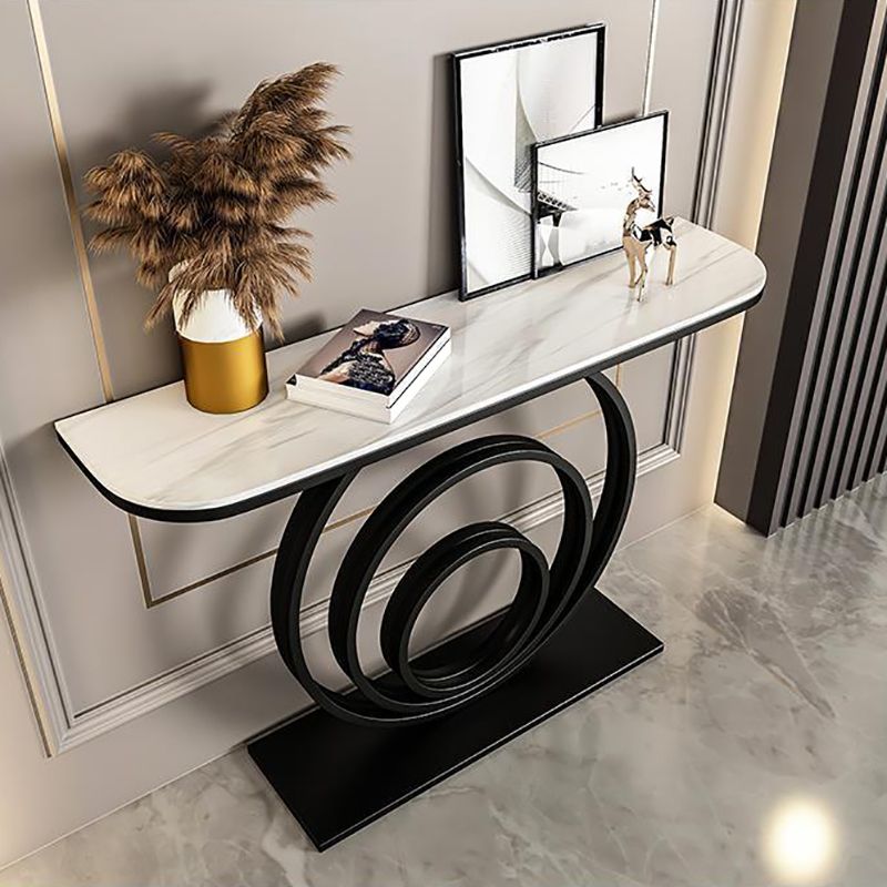 Modern Half Moon Accent Table Stone Console Sofa Table for Hall
