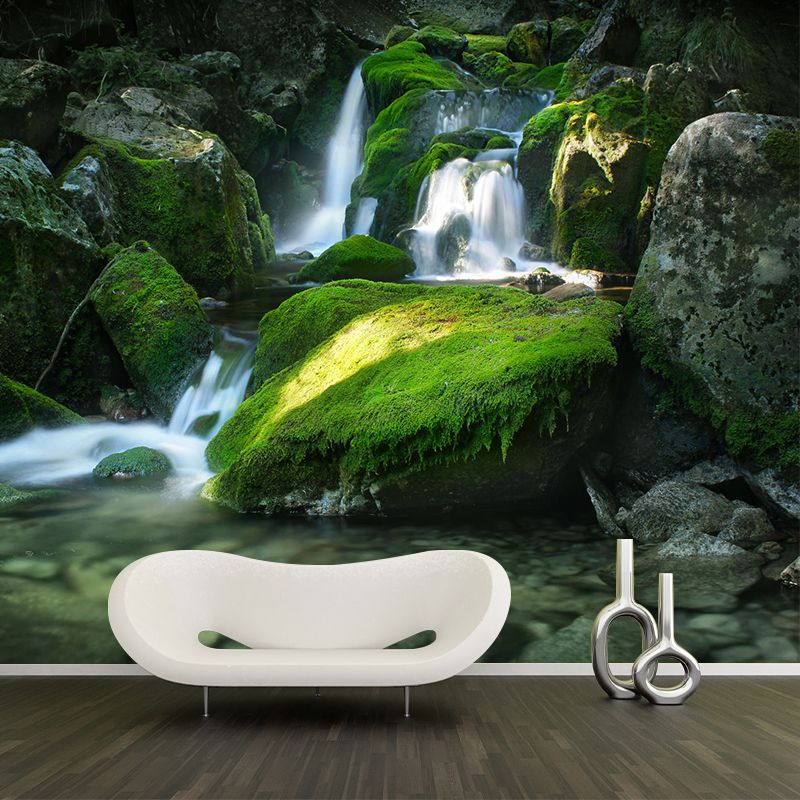 Waterfall with Moss Stone Mural Decal Green Modernism Wall Covering for Home Gallery