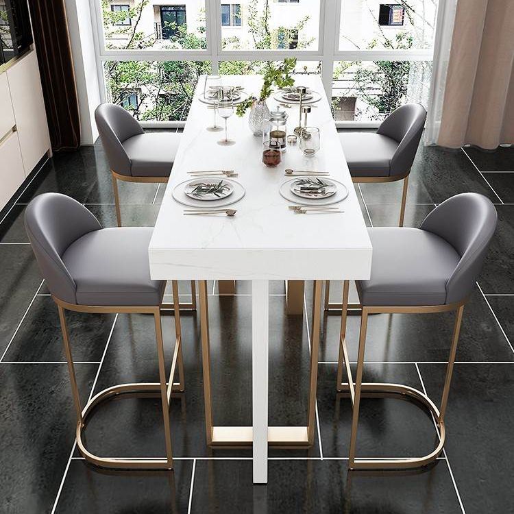 Glam Bar Table Set 1/5 Pieces Rectangle Stone Counter Table with High Stools for Balcony