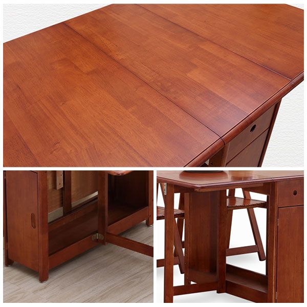 Mid-Century Modern Dinner Table Brown Solid Wood Drop-Leaf Dining Table (only table)