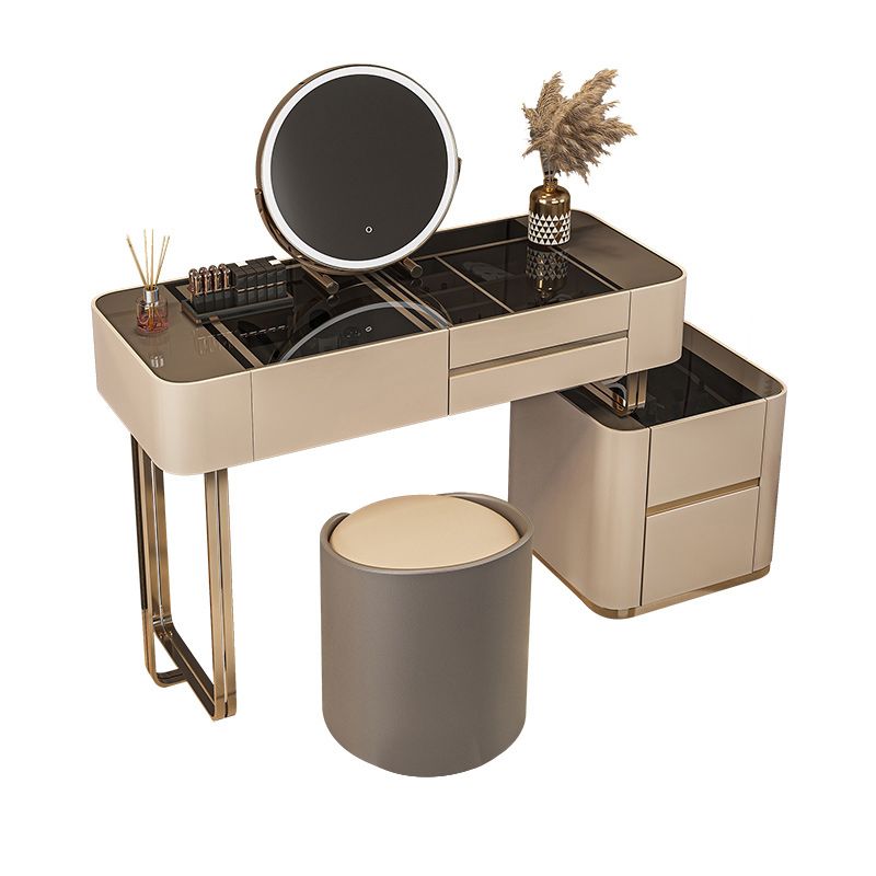 17" Wide Glam Vanity Table Glass Black Make-up Vanity with Drawer