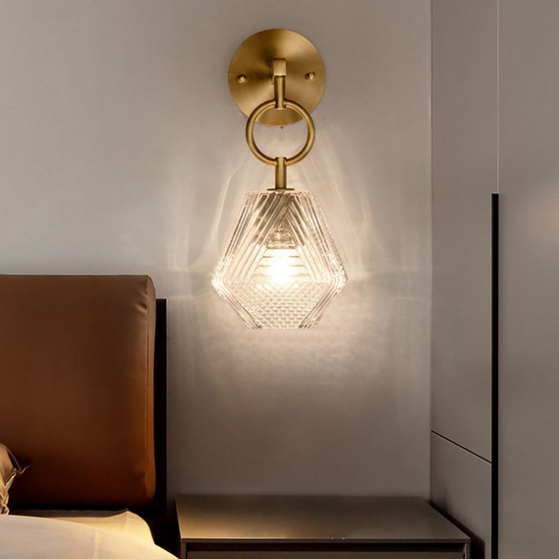 Brass Hexagon Wall Sconce in Modern Luxury Style Copper Wall Lamp with Pure Glass Shade