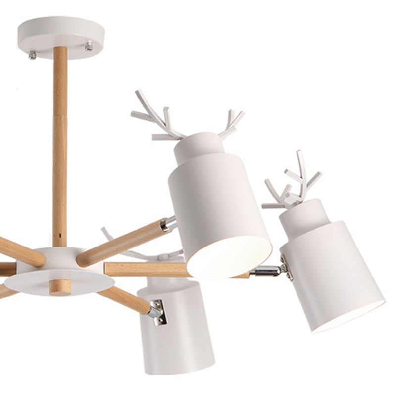 Witte gewei kroonluchter lamp Noordse metalen hangend licht met houten arm