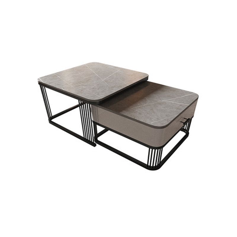Square Slate Top Coffee Table with Drawers Frame Base 2 Nestling Cocktail Table