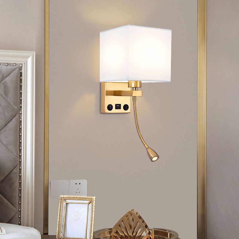 Vierkante stoffen schaduw eenvoud LED -leeslamp verstelbaar Spotlight Design Moderne Style SCONCE Lights